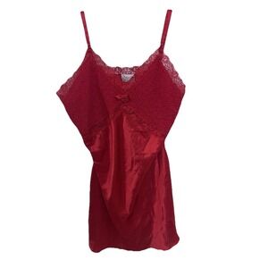 Vintage Intimate Moods Slip Dress Red Lace  Satin Chemise XL EUC Y2K Fairy Boho